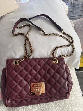 Michael Kors Quilted Chain-Shoulder Crossbody Bag in Burgundy